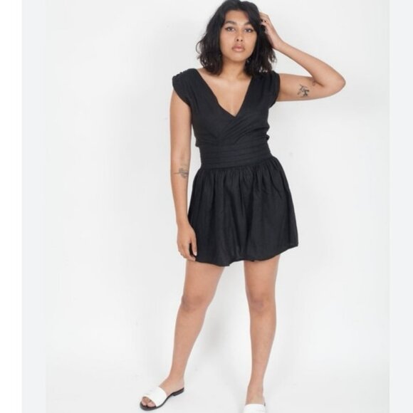 SIR the Label Patti 100% Linen Mini Dress Black Sleeveless Deep V Size Small - Picture 3 of 8